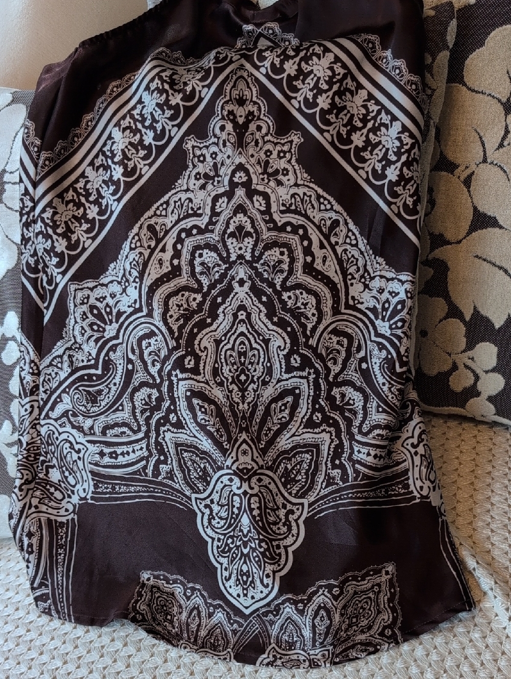 le chateau Brown and White Paisley Satin Camisole